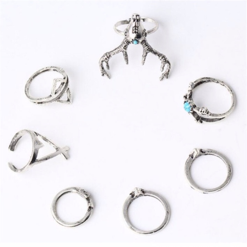 7Pcs/Set Tribal Deer Antler Arrows Ring Set - Picture 3 of 5